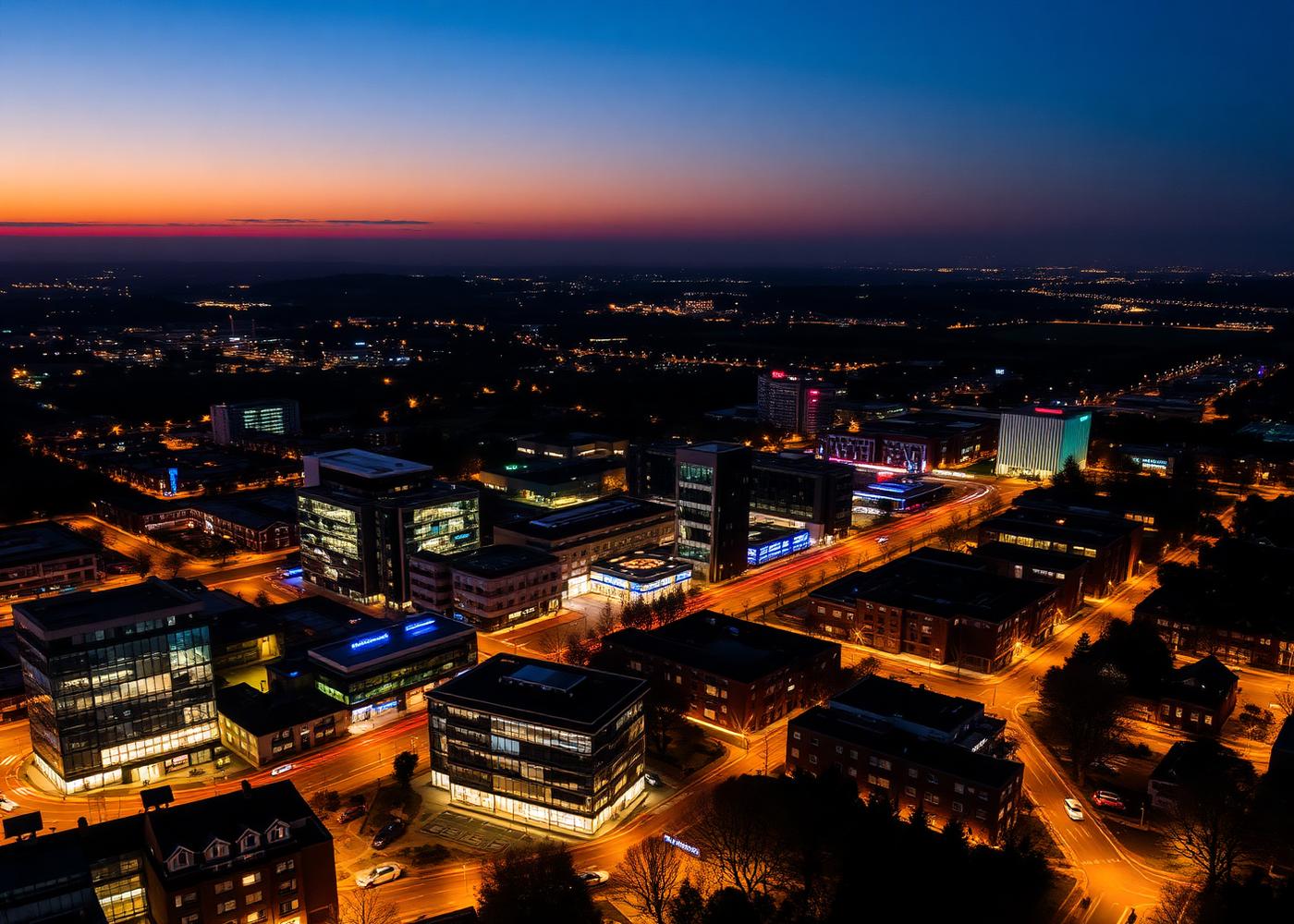 Aerial night view of Bracknell coverage area
